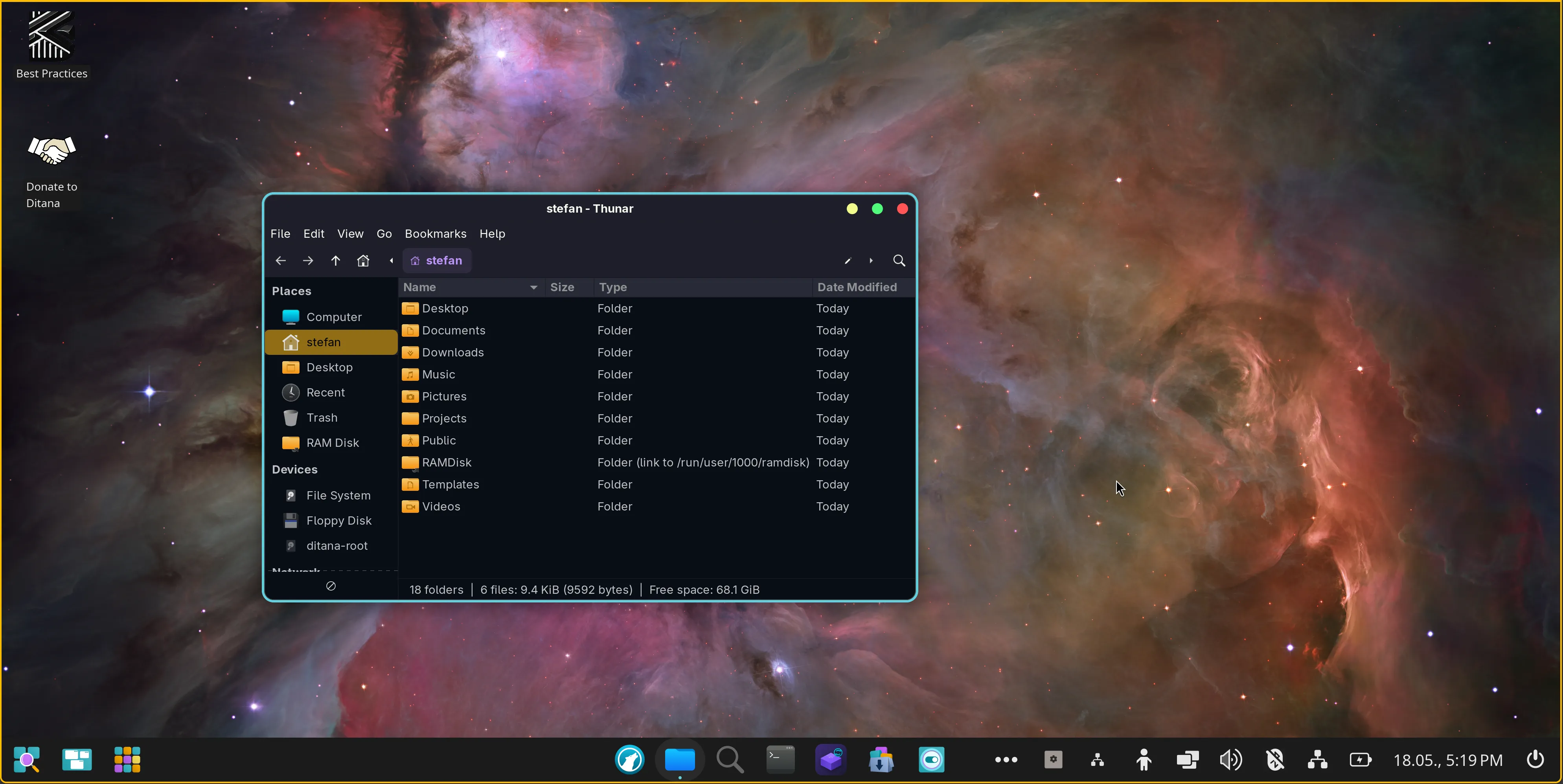 COSMIC on Ditana with Amber Rounded theme, LibreWolf, Thunar