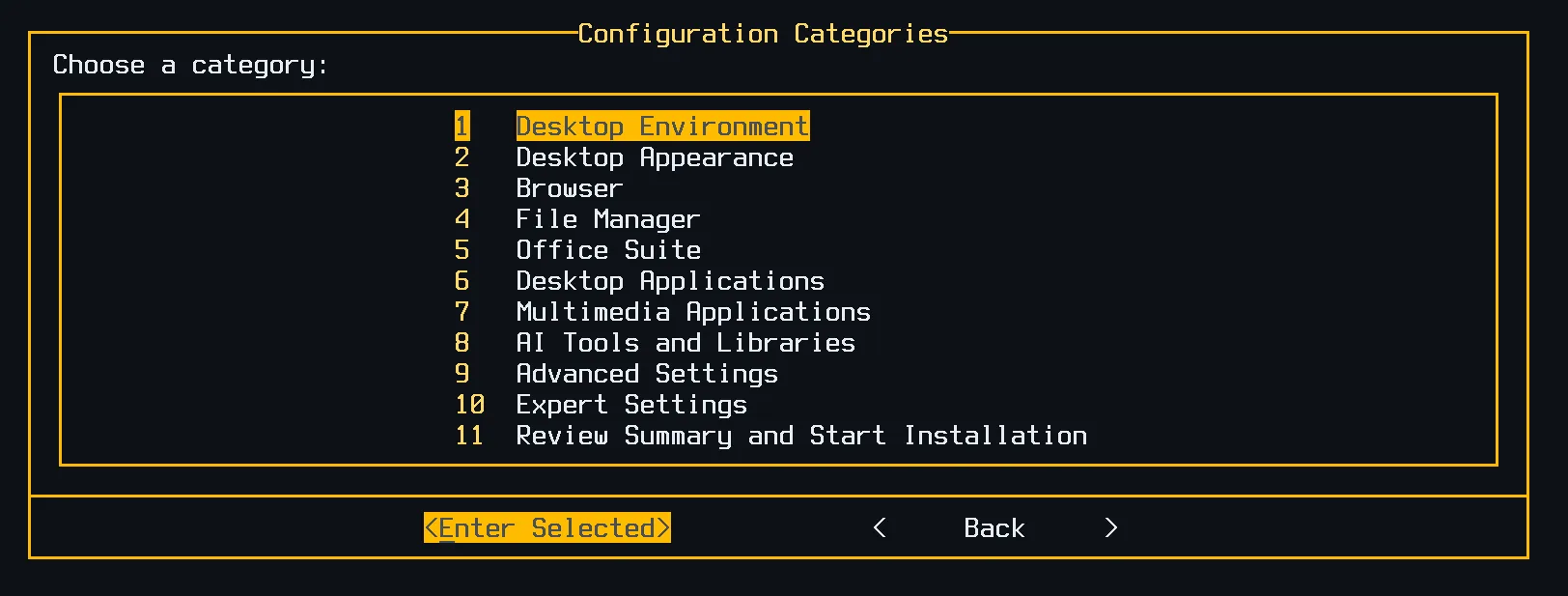 Configuration categories overview dialog